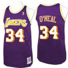 Los Angeles Lakers #34 Shaquille O'Neal Throwback Purple Authentic Stitched NBA jersey