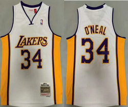 Los Angeles Lakers #34 Shaquille O'Neal White 2003-04 Hardwood Classics Authentic Stitched NBA Jersey