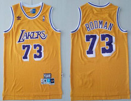 Los Angeles Lakers #73 Dennis Rodman Authentic Yellow Throwback Jersey