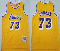 Los Angeles Lakers #73 Dennis Rodman Yellow 1998-99 Hardwood Classics Authentic Stitched NBA jersey