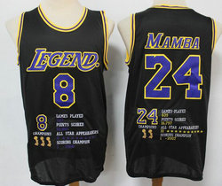 Los Angeles Lakers #8 Kobe Bryant #24 Black Commemorative Edition of honor Authentic Stitched NBA Jersey