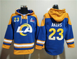 Los Angeles Rams #23 Cam Akers Royal 2022 Royal Super Bowl LVI Champions Pullover Hoodie All Stitched