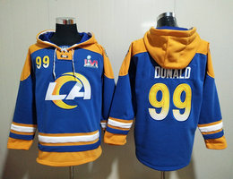 Los Angeles Rams #99 Aaron Donald Royal 2022 Royal Super Bowl LVI Champions Pullover Hoodie All Stitched