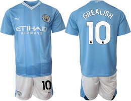 Manchester City 2023-24 #10 GREALISH Home Soccer Club Jersey