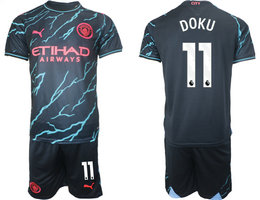 Manchester City 2023-24 #11 DOKU Blue Away Soccer Club Jersey