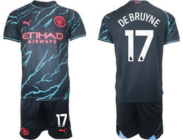 Manchester City 2023-24 #17 DE BRUYNE Blue Away Soccer Club Jersey
