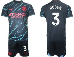 Manchester City 2023-24 #3 RUBEN Blue Away Soccer Club Jersey