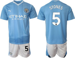 Manchester City 2023-24 #5 STONES Home Soccer Club Jersey
