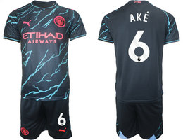 Manchester City 2023-24 #6 AKE Blue Away Soccer Club Jersey