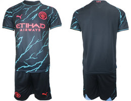 Manchester City 2023-24 Blank Blue Away Soccer Club Jersey