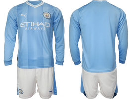 Manchester City 2023-24 Home long sleeve Soccer Club Jersey