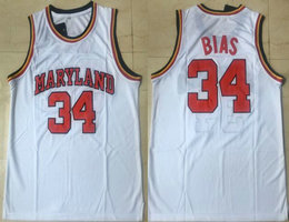 Maryland Terps #34 Len Bias White College Basketball Jersey