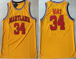 Maryland Terps #34 Len Bias Yellow College Basketball Jersey