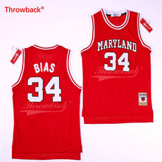 Maryland Terrapins #34 Len Bias Red Throwback College Jersey
