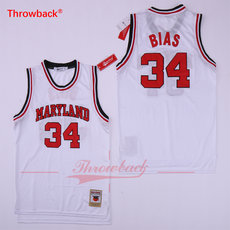 Maryland Terrapins #34 Len Bias White Throwback College Jersey