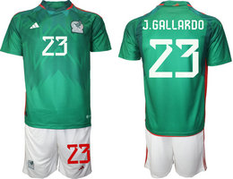 Mexico #23 J.GALLARDO Green Home 2022 World Cup National Soccer Jersey