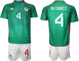 Mexico #4 ALVAREZ Green Home 2022 World Cup National Soccer Jersey