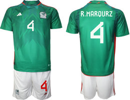 Mexico #4 R.MARQURZ Green Home 2022 World Cup National Soccer Jersey