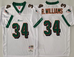 Miami Dolphins #34 Ricky Williams White Throwback Authentic Stitched NFL Jersey