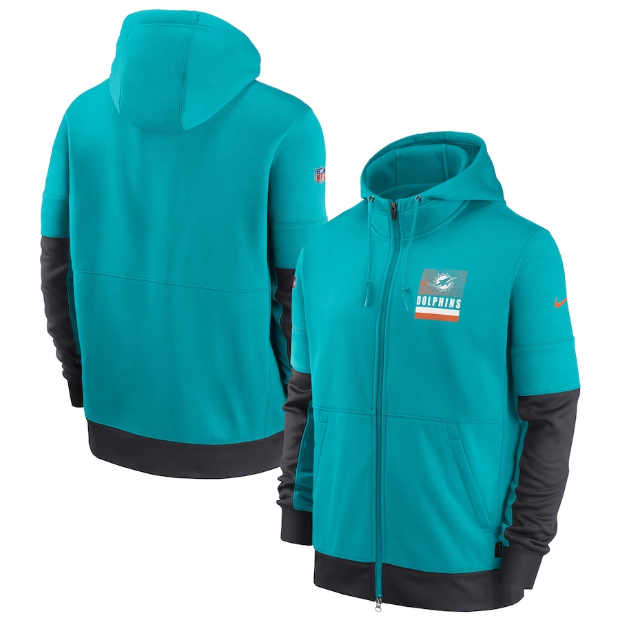 Miami Dolphins Nike Aqua Sideline Impact Lockup Performance Full-Zip Hoodie