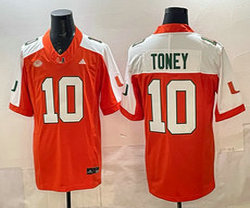 Miami Hurricanes #10 Malachi Toney Orange White Stitched Football Jersey