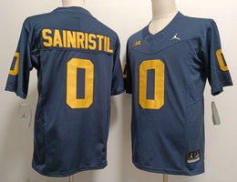 Michigan Wolverines #0 Mike Sainristil Navy Diamond Style NCAA Jersey