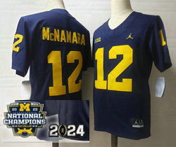 Michigan Wolverines #12 Cade McNamara Blue With 2023 National Champions Patch Stitched Jersey