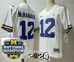 Michigan Wolverines #12 Cade McNamara White With 2023 National Champions Patch Stitched Jersey