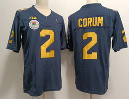 Michigan Wolverines #2 Charles Woodson Navy Blue Rose Bowl Patch Authentic Stitched NCAA Jersey