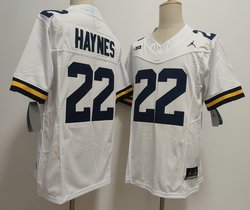 Michigan Wolverines #22 Justice Haynes 2025 White College Football Game Jersey