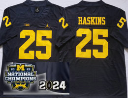 Michigan Wolverines #25 Hassan Haskins Blue With 2023 National Champions Patch Stitched Jersey
