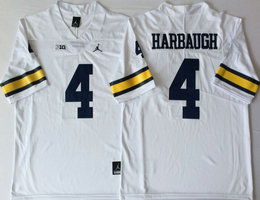 Michigan Wolverines #4 Jim Harbaugh White Jordan Authentic Stitched NCAA Jersey