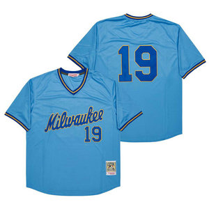 Milwaukee Brewers #19 Robin Yount Blue Pullover Throwback Authentic Stitched MLB jersey