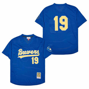 Milwaukee Brewers #19 Robin Yount Light Blue BP Mesh Throwback Authentic Stitched MLB jersey