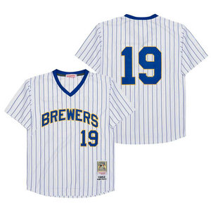 Milwaukee Brewers #19 Robin Yount White Throwback Authentic Stitched MLB jersey