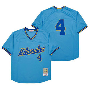 Milwaukee Brewers #4 Paul Molitor Blue Pullover Throwback Authentic Stitched MLB jersey