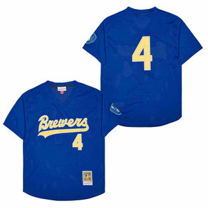 Milwaukee Brewers #4 Paul Molitor Light Blue BP Mesh Throwback Authentic Stitched MLB jersey