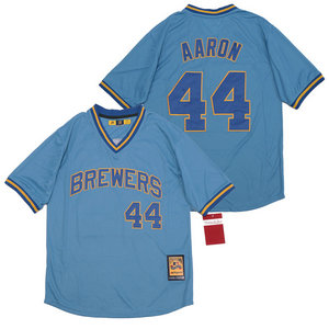Milwaukee Brewers #44 Hank Aaron Blue Pullover Throwback Authentic Stitched MLB jersey