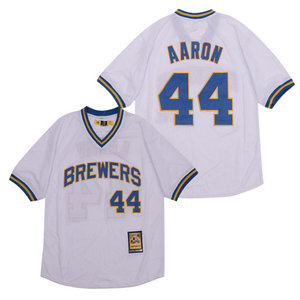 Milwaukee Brewers #44 Hank Aaron White Pullover Throwback Authentic Stitched MLB jersey