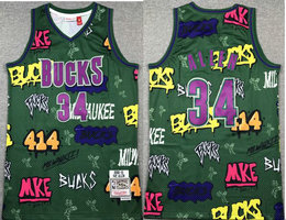 Milwaukee Bucks #34 Giannis Antetokounmpo Doodle Hardwood Classic Authentic Stitched NBA Jersey
