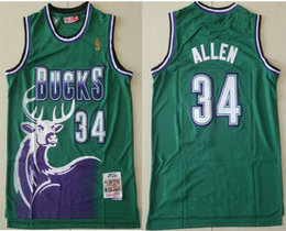 Milwaukee Bucks #34 Ray Allen Green Hardwood Classics Authentic Stitched NBA Jersey