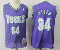 Milwaukee Bucks #34 Ray Allen Purple Throwback Authentic Stitched NBA Jersey