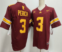 Minnesota Golden Gophers #3 Koi Perich Red Football Stitched Jersey