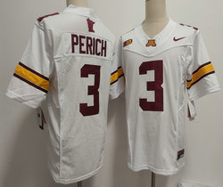 Minnesota Golden Gophers #3 Koi Perich White Football Stitched Jersey