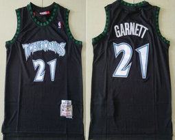 Minnesota Timberwolves #21 Kevin Garnett Black Hardwood Classics Authentic Stitched NBA Jersey