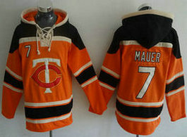 Minnesota Twins #7 Joe Mauer Orange Hooded Jersey