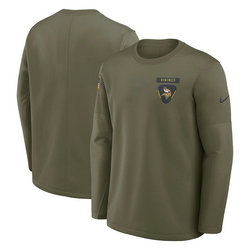 Minnesota Vikings Olive 2025 Salute To Service Sideline Coaches Therma-FIT Long Sleeve Shirt