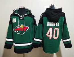 Minnesota Wild #40 Devan Dubnyk Green All Stitched Hooded Sweatshirt