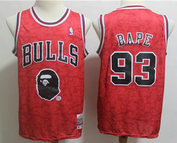 Mitchell And Ness 1996-97 A Bathing Ape Chicago Bulls #93 Bape Red Throwback Stitched NBA Jersey