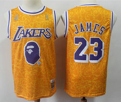 Mitchell And Ness 1996-97 A Bathing Ape Lakers #23 LeBron James Gold Stitched NBA Jersey